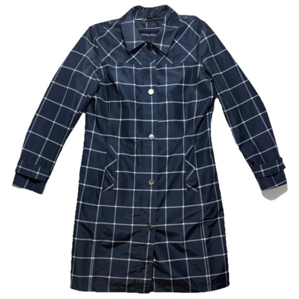 Lands' End Women's Raincoat Navy/White Window Pane Size Small 6-8